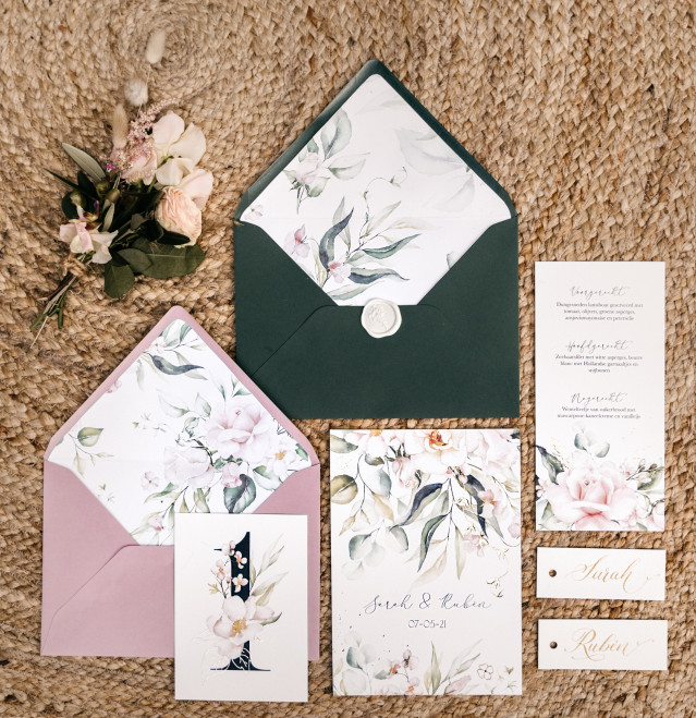 Hochzeitskarten in rosa und grün