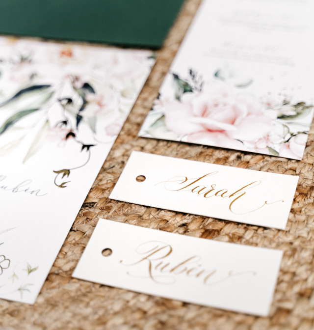 Hochzeitskarten blumen und gold