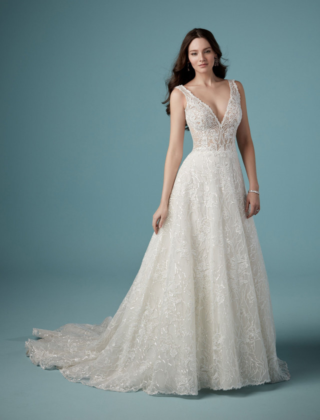 Brautkleid mit Spitze in A-Linie